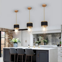 Lustre Salon Cylindre Cristal Noir