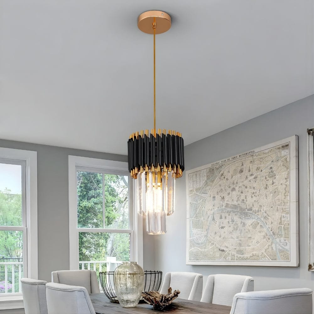 Lustre Salon Cylindre Cristal Noir