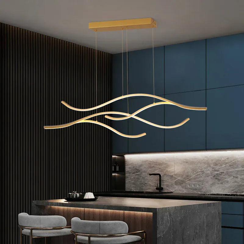 Lustre Salon Double Ruban Doree Dorée