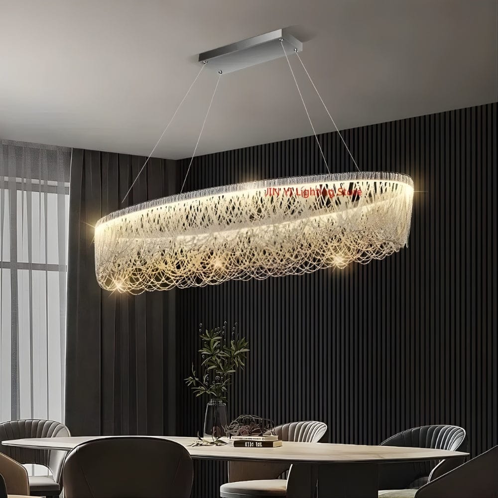 Lustre Salon Ovale Cristal Argent