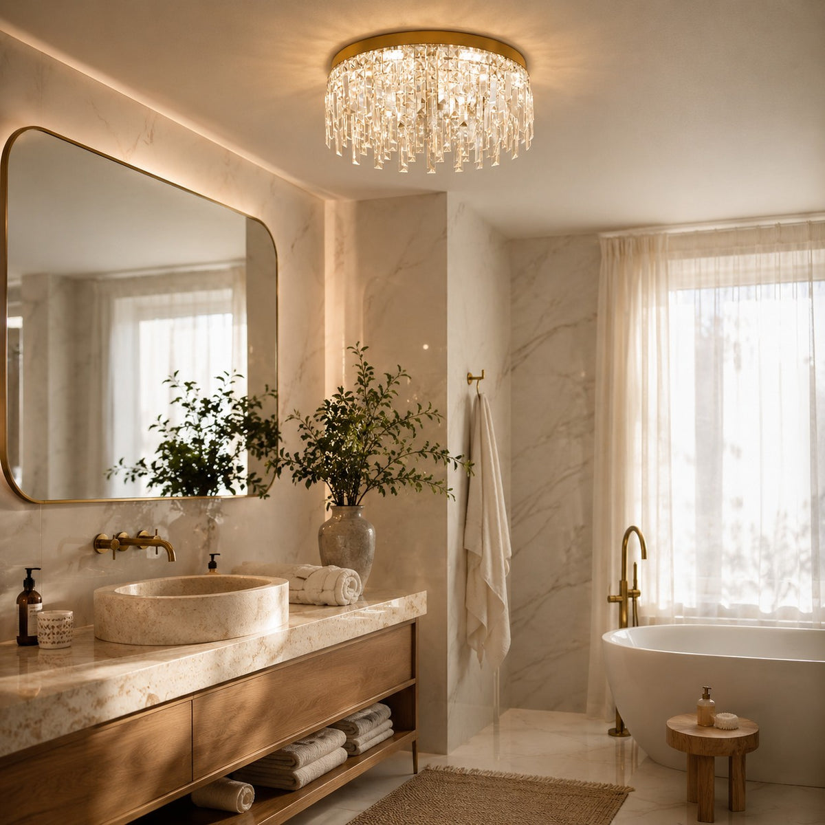 Lustre Salle de bain Rond Crystal Doree - ambiance