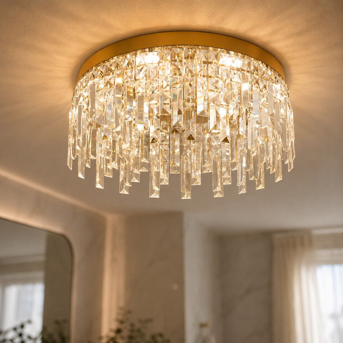 Lustre Salle de bain Rond Crystal Doree - vue rapprochee