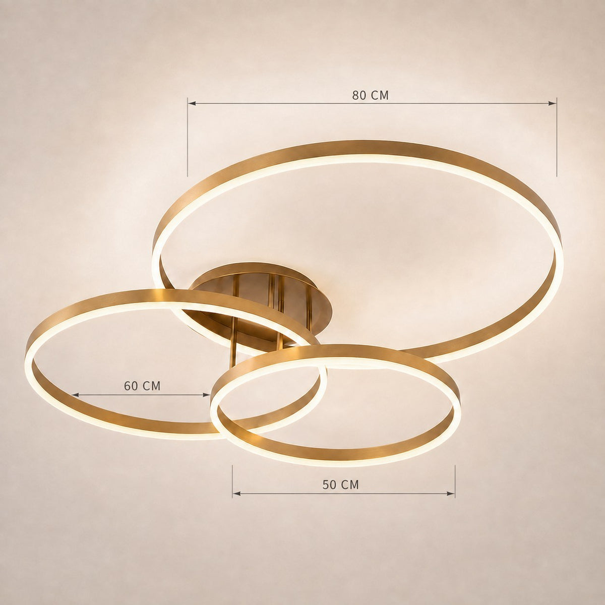 Lustre Chambre Triple Anneaux Doree - dimensions